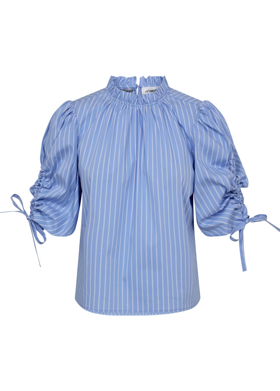 productfoto Co Couture DiviaCC blouse blauw, wit gestreept, puff, voorkant