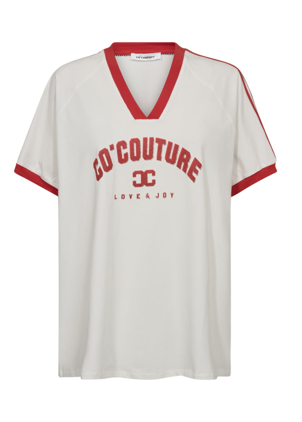 Co Couture SiarraCC rood wit logo shirt sporty v- hals product foto voorkant