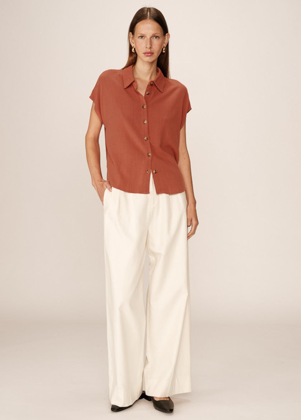 grace & mila perez shirt, blouse met korte mouwen in terracotta kleur