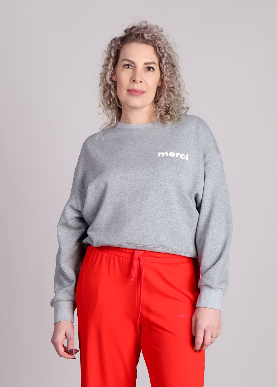 Grace & Mila Positive sweater oversized met opdruk 'Merci' Grijs