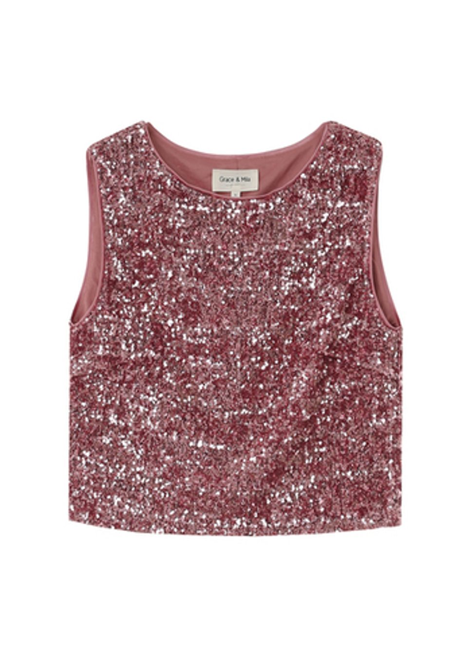 Roze cropped pailletten top Orly Grace & Mila voorkant