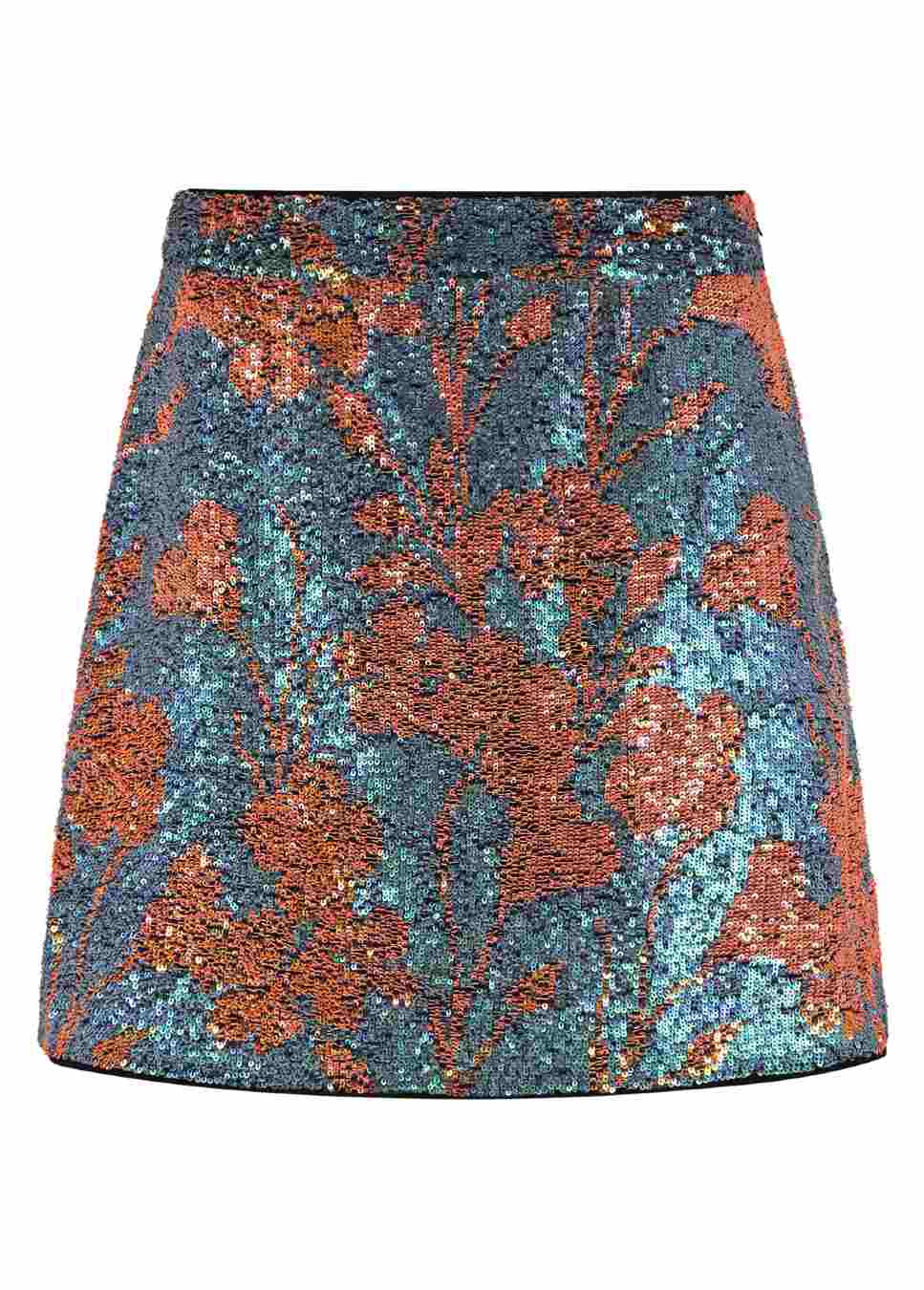 Studio Amaya Lua rok pailletten blauw goud zomerse print product foto voorkant