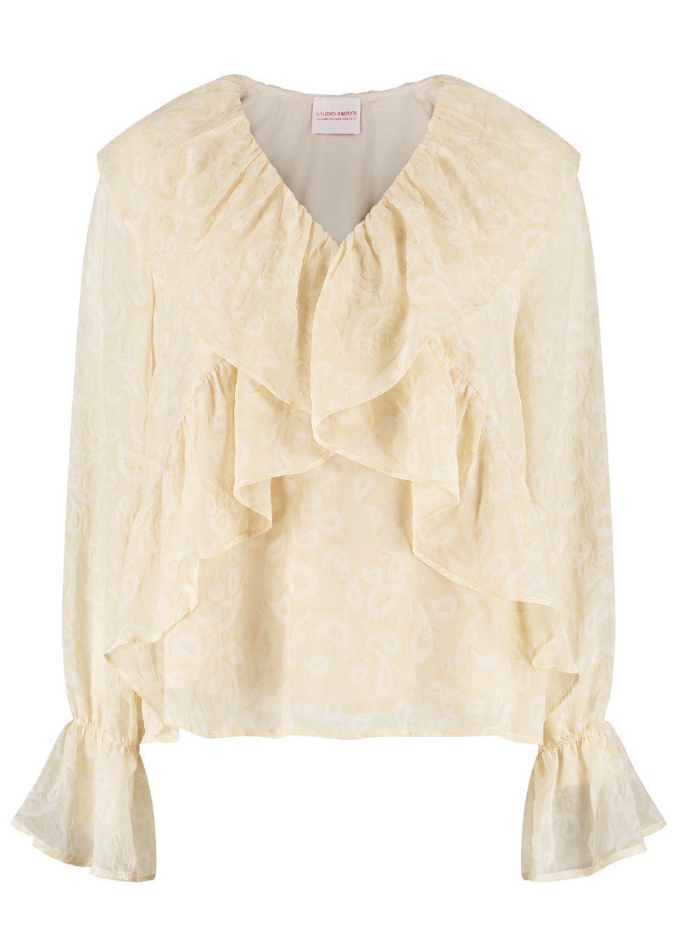 Studio Amaya Quinn blouse beige ruffles product foto voorkant