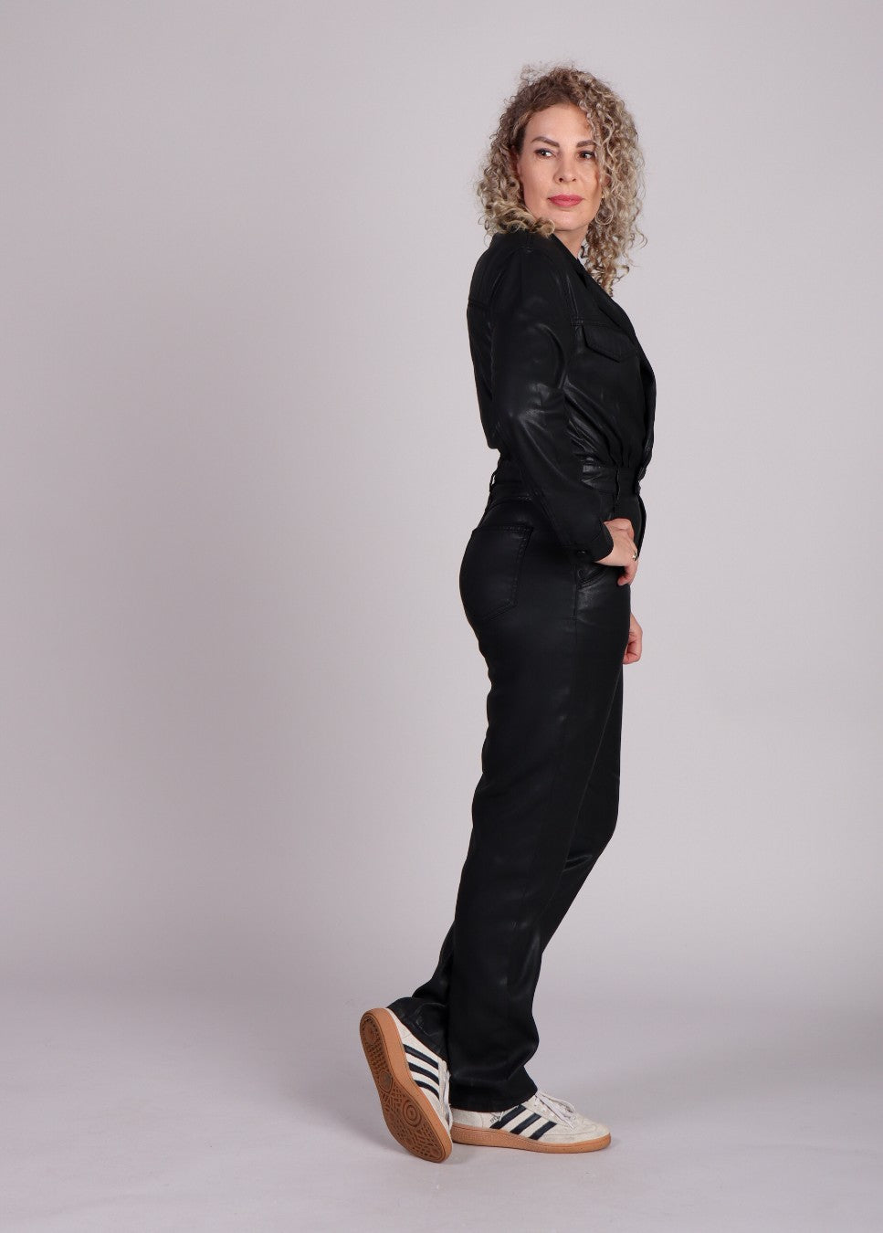 Zwarte flowy coated cross over jumpsuit - Homage