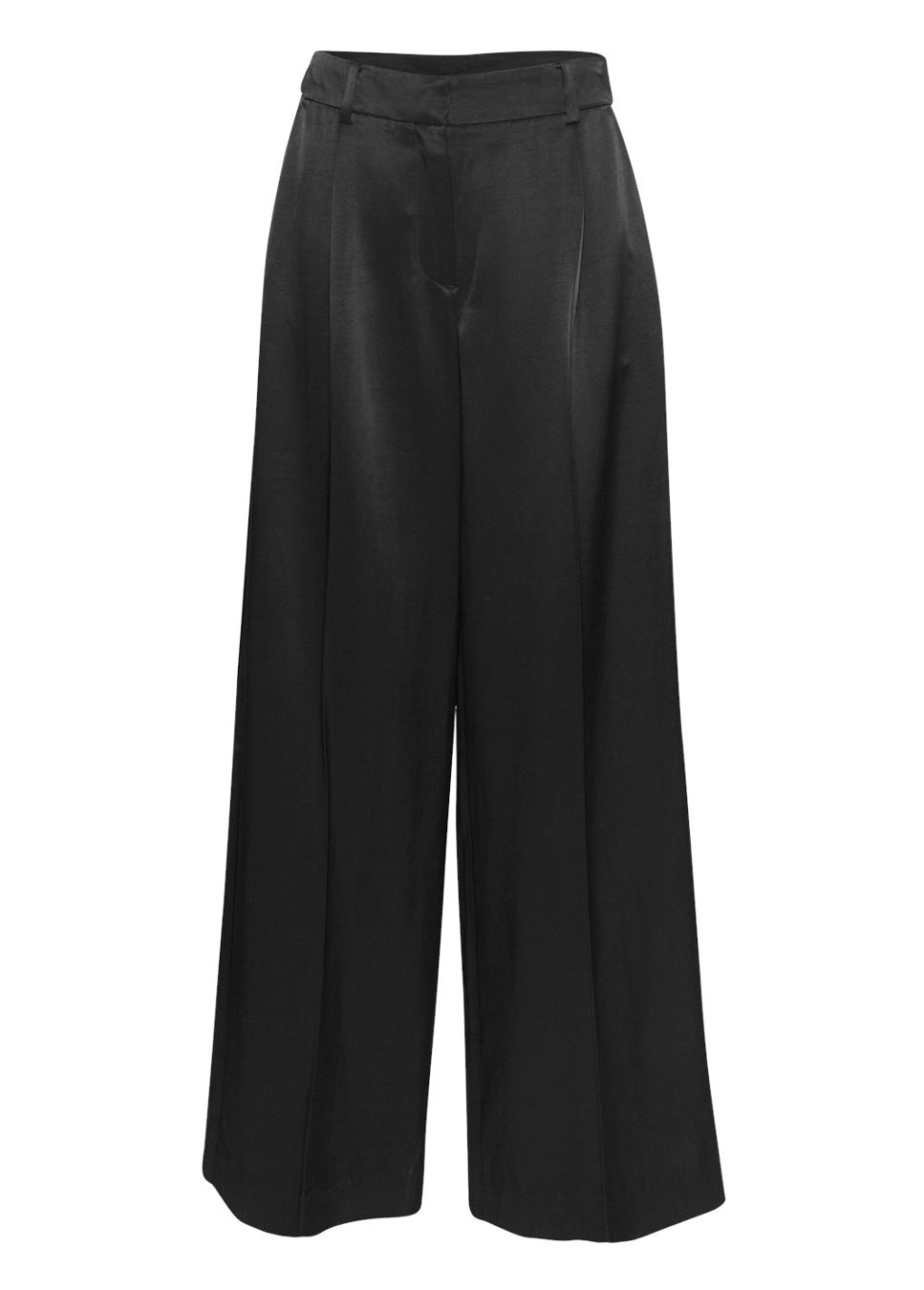 Zwarte satijnlook wide leg pantalon Ulla MSCH Copenhagen voorkant