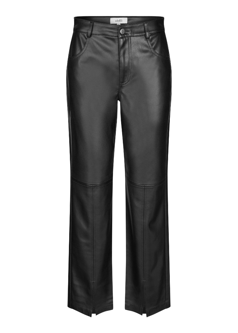 Zwarte vegan leather broek met splitjes Mayanna mbyM voorkant